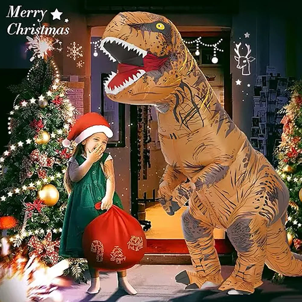 Adult Inflatable T-Rex Dinosaur Costume, Brown Blow Up Tyrannosaurus Rex Suit for Halloween Cosplay Party Carnival Brown