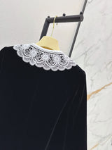 2026 Women Autumn Winter Velvet Petite Coat With Oversized Lace Collar ZX3103