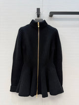 2026 Women Autumn Winter Fitted Flared Hem Zip‑Up Knit Coat ZX5703