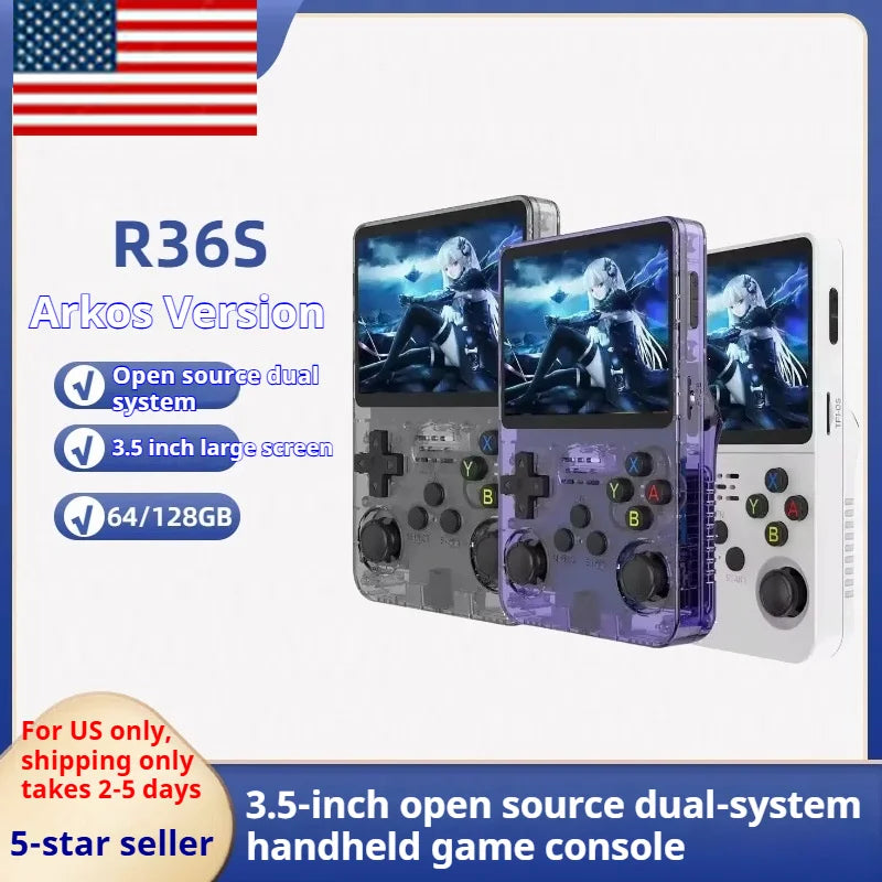 R36 Open Source 64G Handheld game console best Action Games  Linux System 3.5 IPS Screen