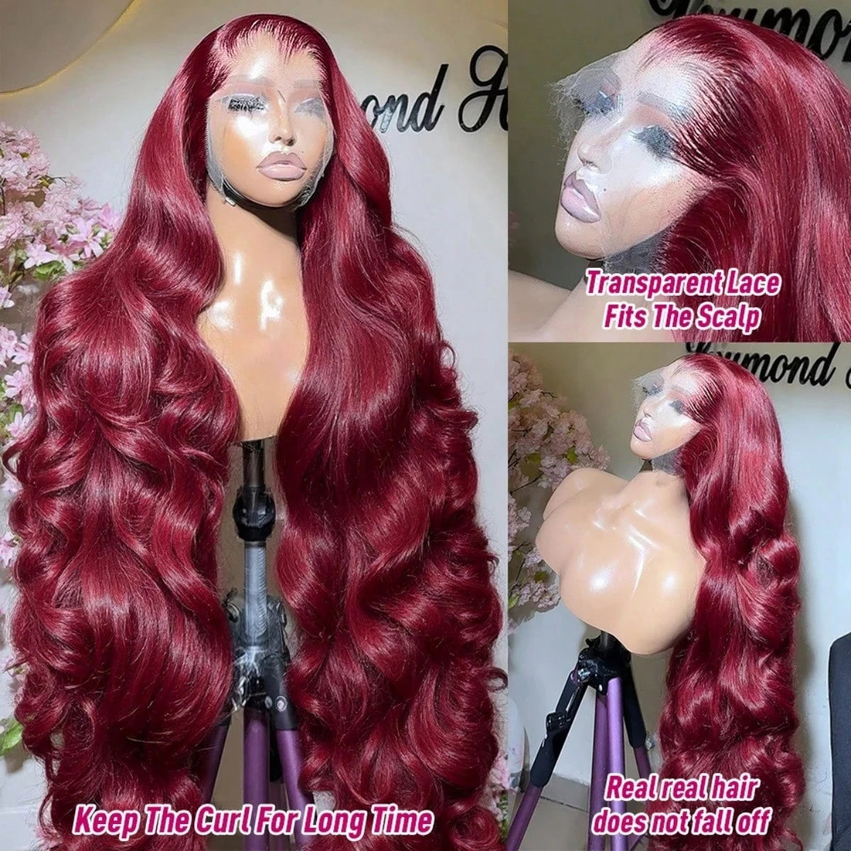 250% Burgundy 13x6 Hd Lace Frontal 99J Human Hair Wig Body Wave Lace Front Human Hair Wigs 30 40 Inch Brazilian Colored Red Wig