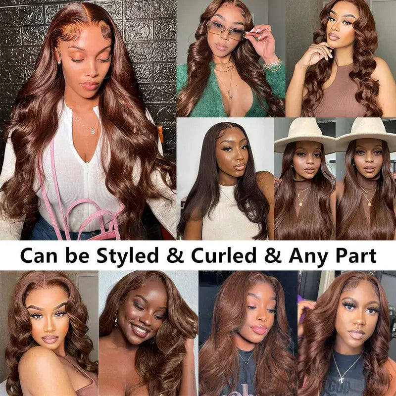 34 Inch Body Wave Chocolate Brown Lace Front Wigs Human Hair Pre Plucked