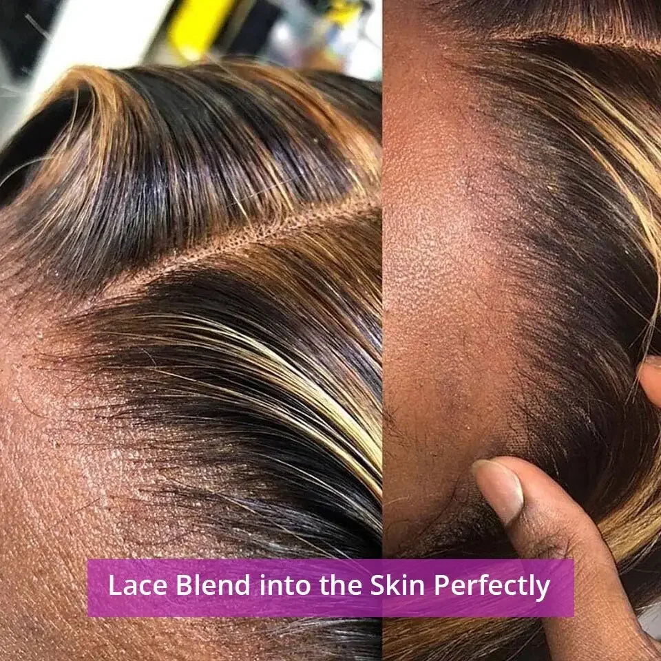 34Inch Bone Straight Highlight Lace Front Human Hair Ombre 13x4 Lace Frontal Wigs 13x6 Honey Blonde Colored Wigs For Women
