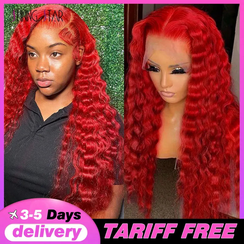 34 Inch 13X6 Hd Lace Frontal Wigs For Women Red Color Deep Wave Frontal Wig Body Wave 13X4 Lace Front Human Hair WIg Curly Hair