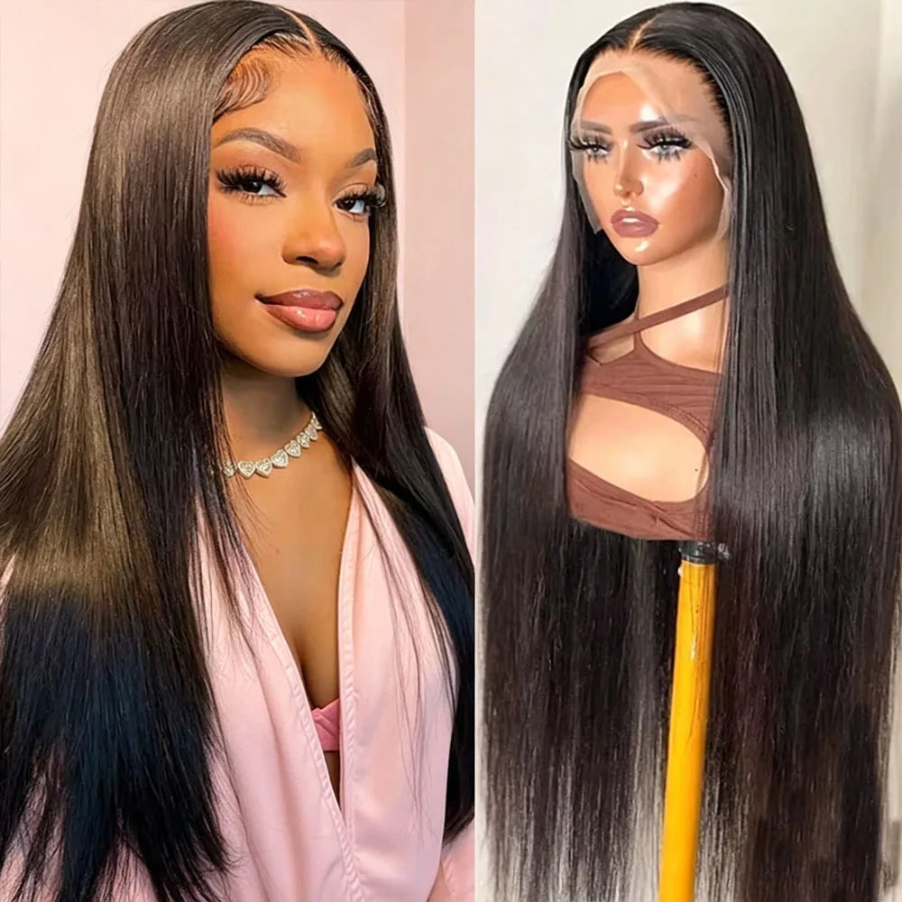 Black 40 Inches Long-length 200% High Density 5x5 13x6 13x4 HD Transparent Lace Frontal Wig Bone Straight Natural Color 1B Human Hair Wigs Brazilian Hair For Women