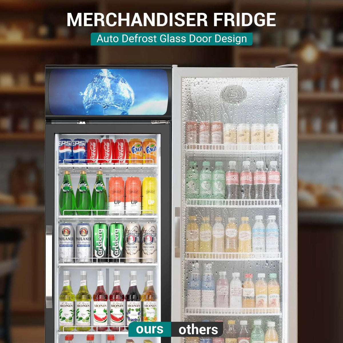 14.8 Cu Ft Commercial Merchandiser Refrigerator Glass Door Upright Beverage Display Fridge Cooler with Front LED Light for Shop