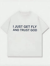 Faith Over Fear Creative Pattern Print Heavyweight 230g Pure Cotton Loose Drop Shoulder T-Shirt Washed T-Shirt Women's Retro Street T-Shirt Basic T-Shirt Loose Hip-Hop Unisex Top Acid Wash T-Shirt