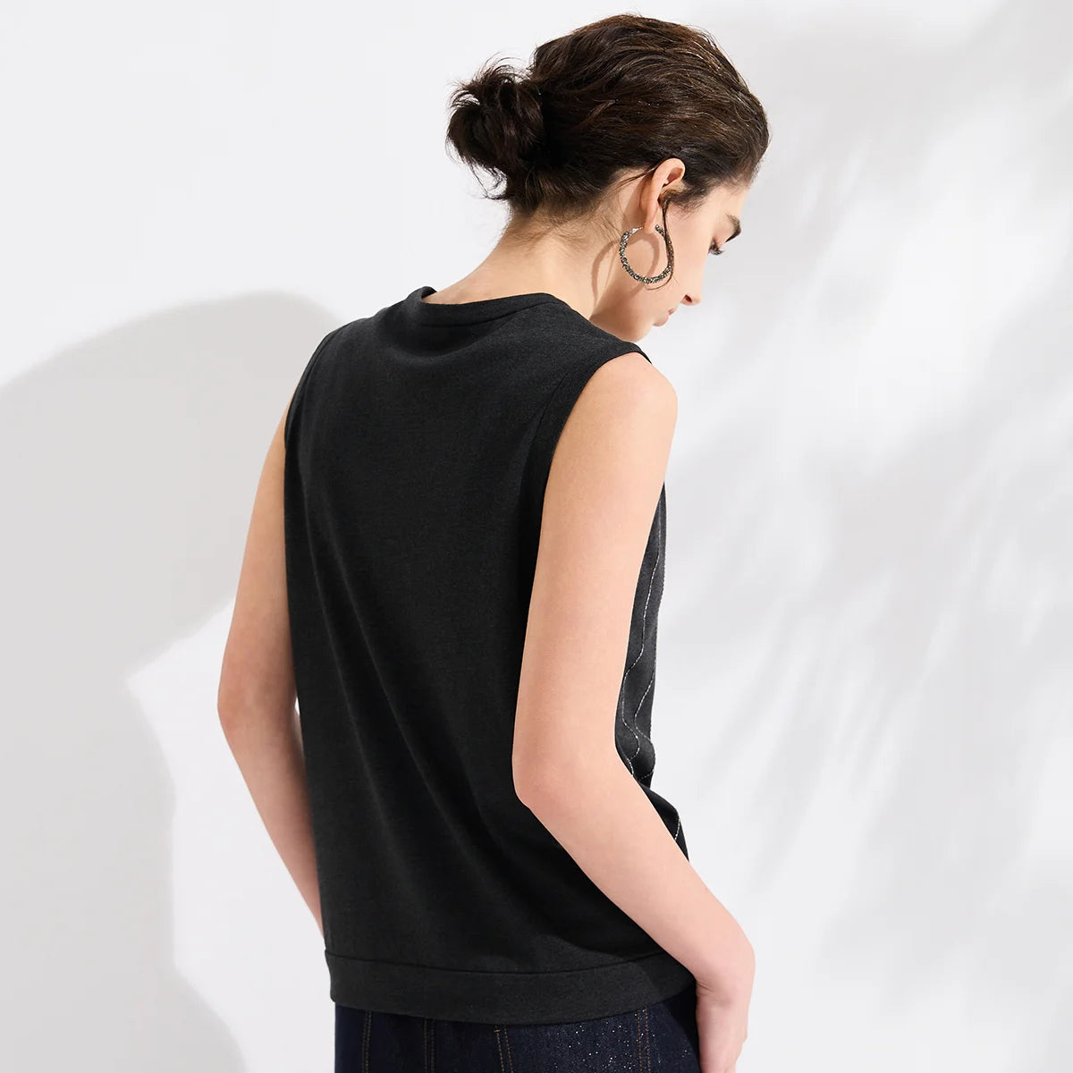 KL7613648 Luxury Lyocell Cotton Linen Tank Top Women's Shiny Vertical Stripe Sleeveless Shirt High End Minimalist Soft Tops