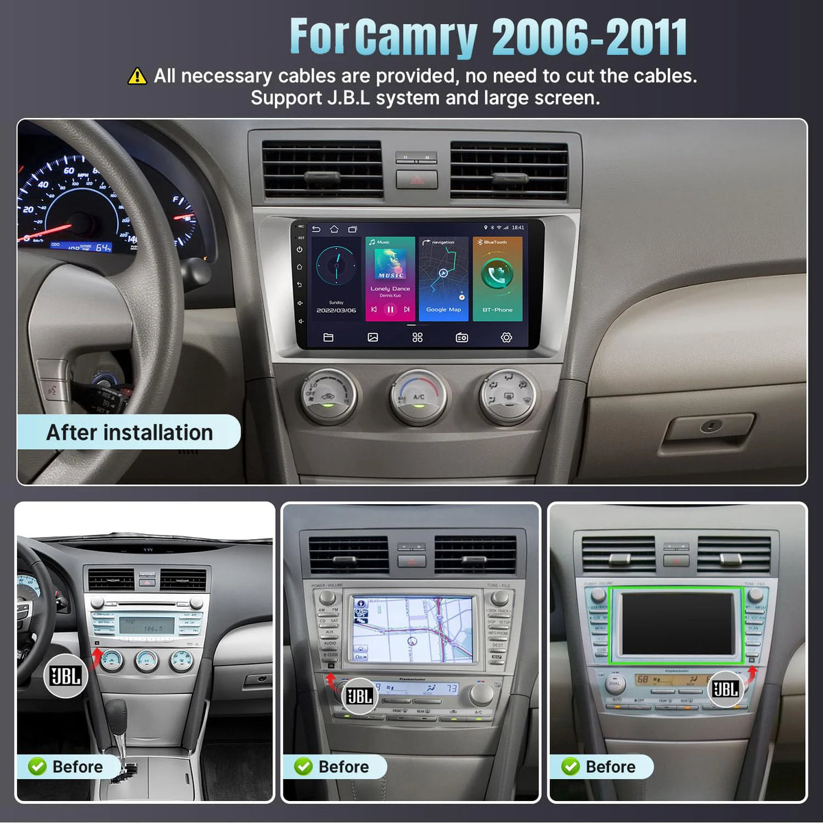 Android Car Stereo For Toyota Camry 2006 2007 2008 2009 2010 2011, 9 Inch IPS HD Touch Screen Car Radio For Toyota Camry Wireles