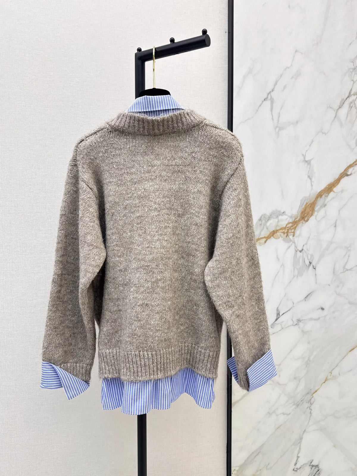 2026 Women Autumn Fake Two-piece Spliced Knit Top ZX3107
