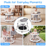 Kmaier Baby Walker, Walker for Babies, Anti‑Rollover Foldable 2‑in‑1 Infant Activity Walker with Rear Push Handle, Multi‑Height Adjustable Metal Support Legs, Removable Washable Seat & Anti‑Slip Wide Safety Base for Toddlers 6‑18 Months