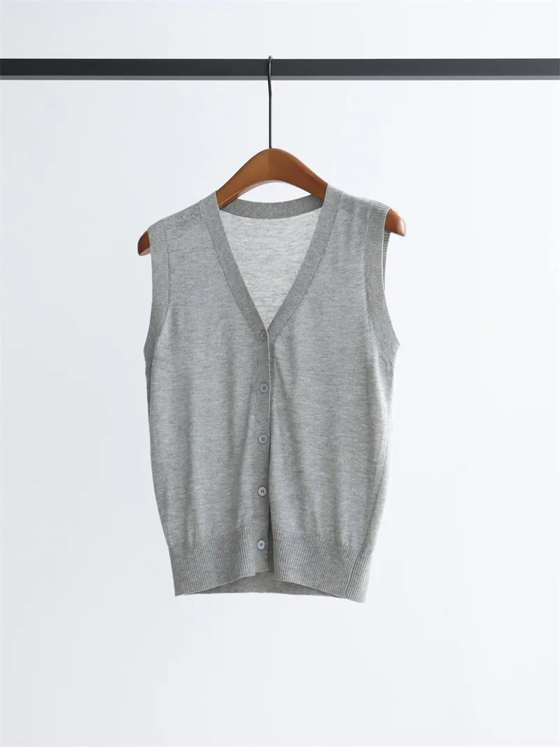 2026 New Women's Clothing Knitted Simple Blazer Lightweight Sleeveless Sweater Elegant Top V-Neck Shirt