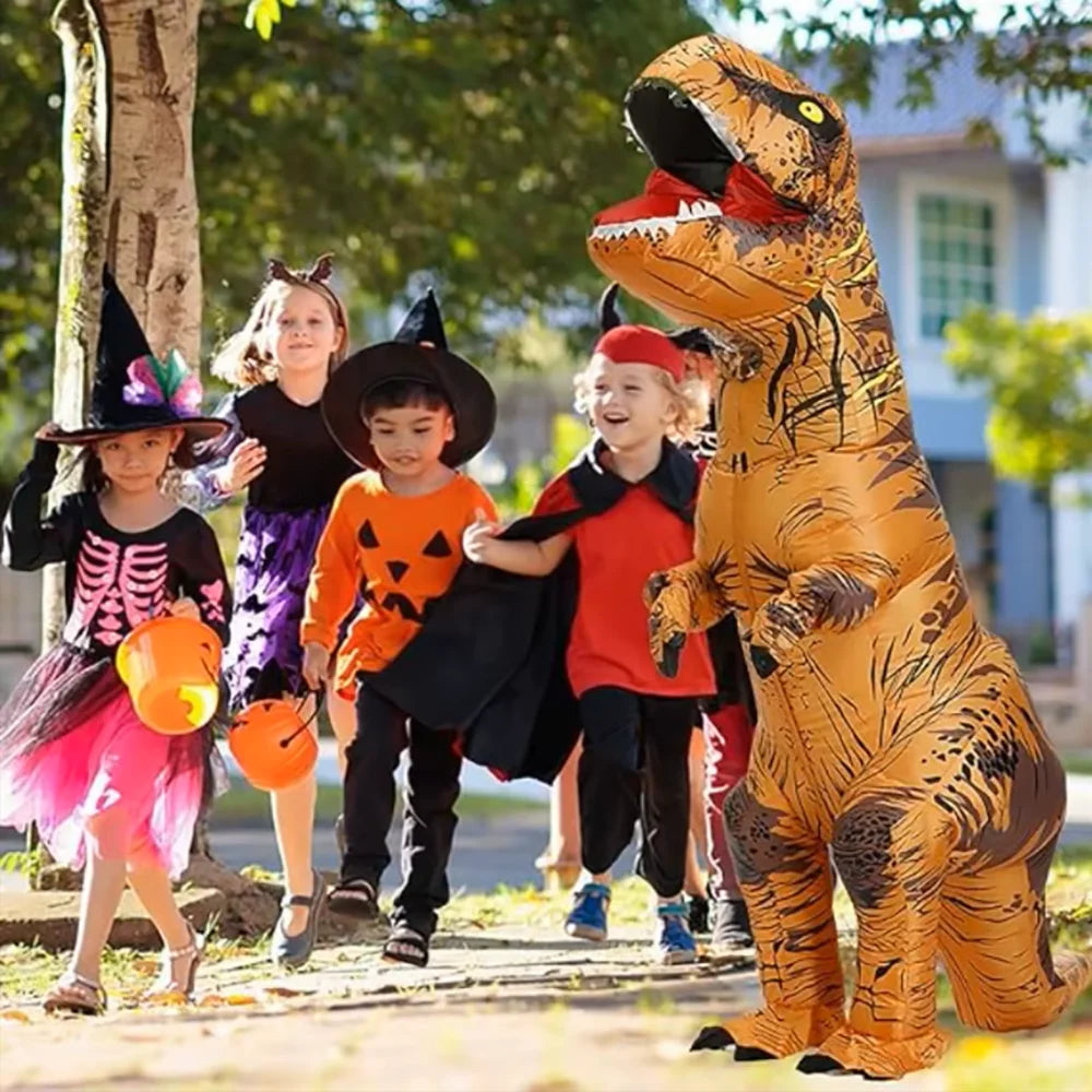 Adult Inflatable T-Rex Dinosaur Costume, Brown Blow Up Tyrannosaurus Rex Suit for Halloween Cosplay Party Carnival Brown