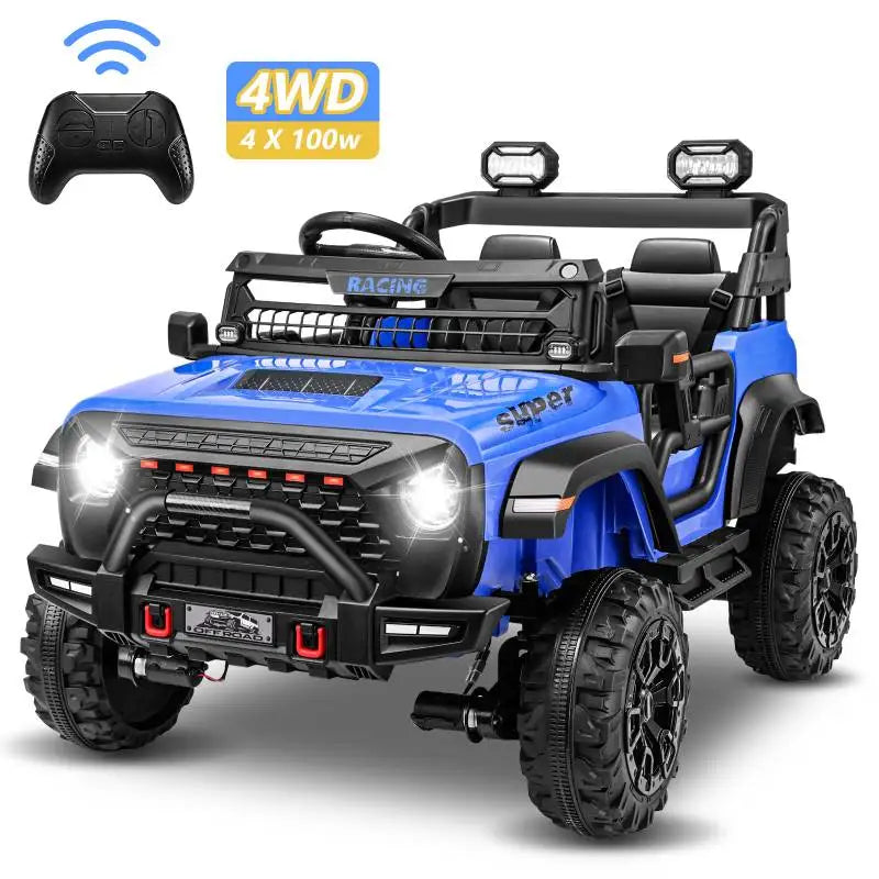 24V 2 Seater Electric Ride on Car with Remote Control for Kids w/20 Inch Wide Seat, 4x100W Motor, LED Headlight & Music Player