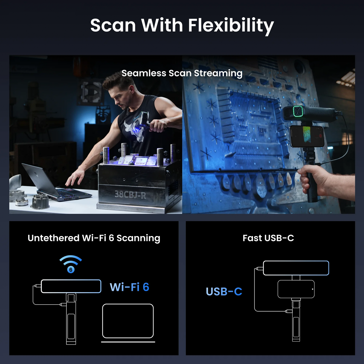 Revopoint MetroY PRO 3D Laser Scanner For 3D Printer 34 Blue Cross Laser Lines Wireless Handheld Scan 0.01mm Precision For CAD