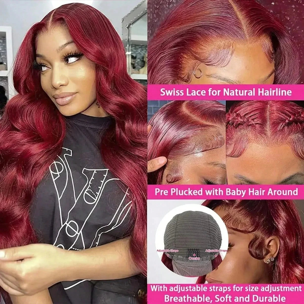 250% Burgundy 13x6 Hd Lace Frontal 99J Human Hair Wig Body Wave Lace Front Human Hair Wigs 30 40 Inch Brazilian Colored Red Wig