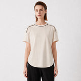 KL7513242 Women's Light Luxury High-Quality Cotton Blend T-Shirt with Contrasting Chain Detail Pullover Style