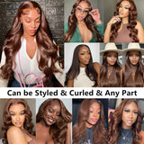 34 Inch Body Wave Chocolate Brown Lace Front Wigs Human Hair Pre Plucked