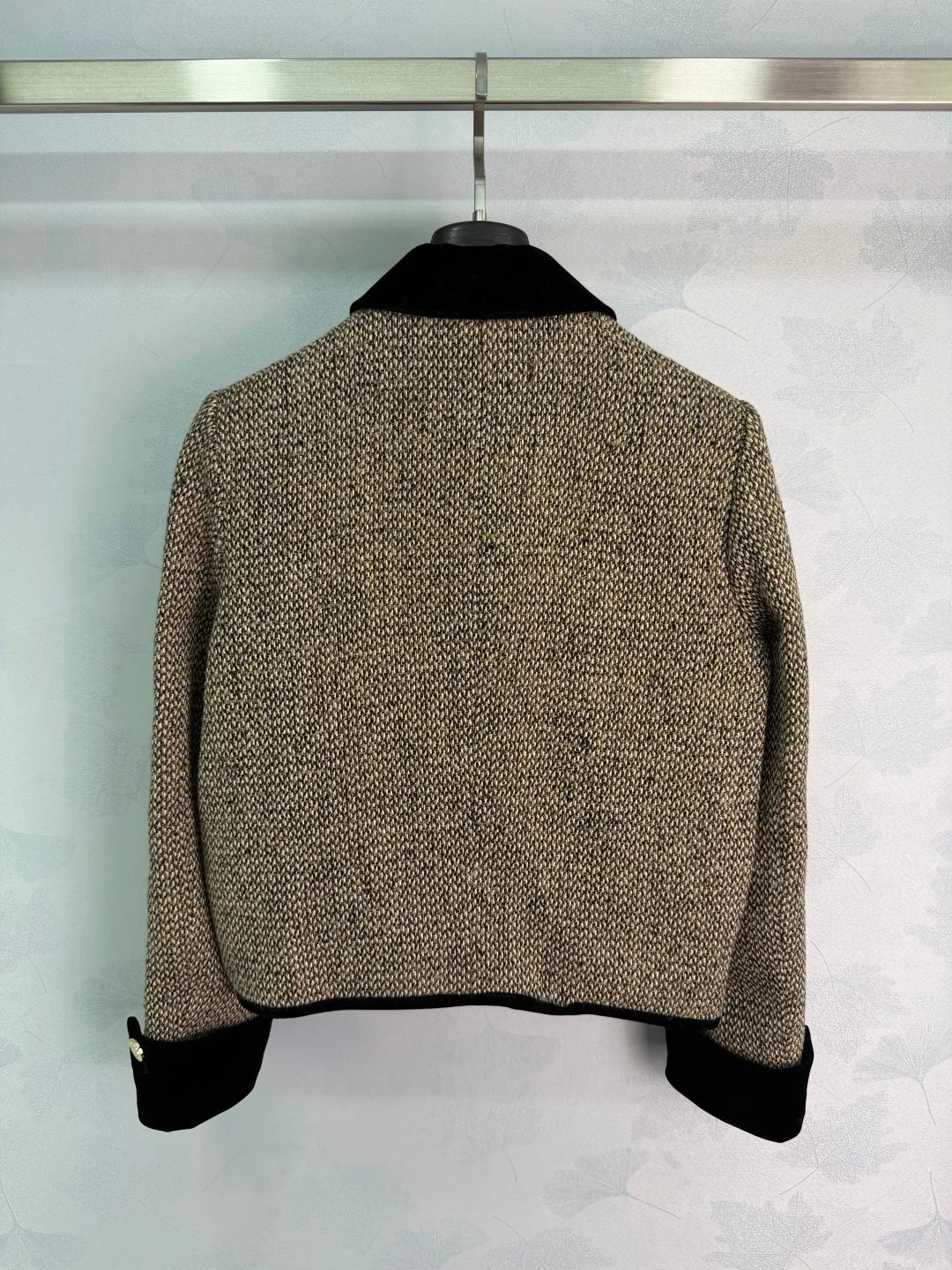 2026 Women Autumn Color Block Collar Tweed Short Jacket ZX3106