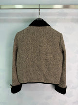 2026 Women Autumn Color Block Collar Tweed Short Jacket ZX3106