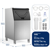 Commercial Ice Maker 300LBS Ice Storage Bin, Adjustable Steel Feet, Commercial Ice Maker Machine Head 580 LBS/24h, 132 Ice Cubes