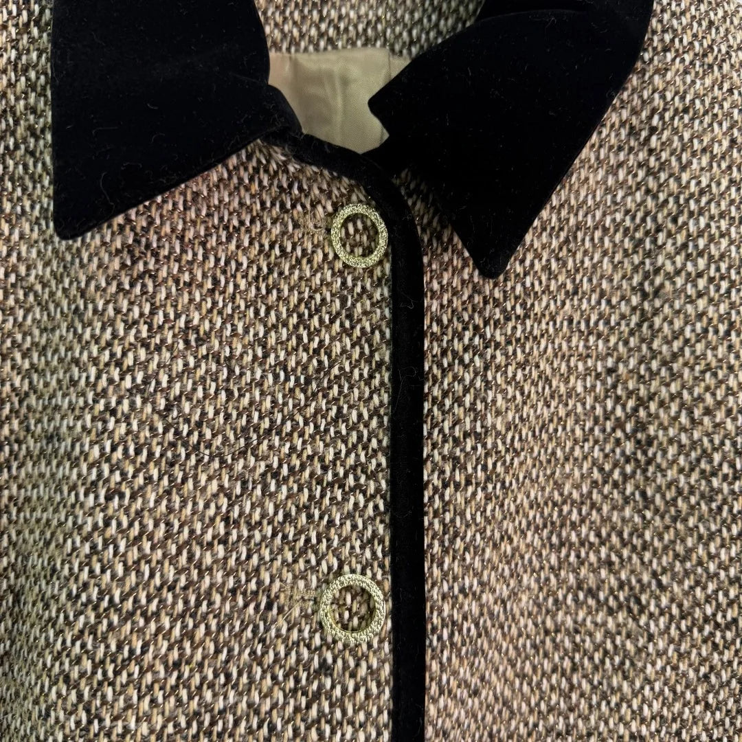 2026 Women Autumn Color Block Collar Tweed Short Jacket ZX3106