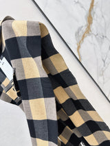 2026 Women Cape Coat Hooded Plaid Pattern Wool Fabric H Line Cut Brown Waist Belt Fringe Edge Fall Winter Outer Garment