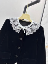 2026 Women Autumn Winter Velvet Petite Coat With Oversized Lace Collar ZX3103
