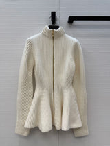 2026 Women Autumn Winter Fitted Flared Hem Zip‑Up Knit Coat ZX5703