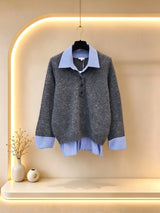 2026 Women Autumn Fake Two-piece Spliced Knit Top ZX3107