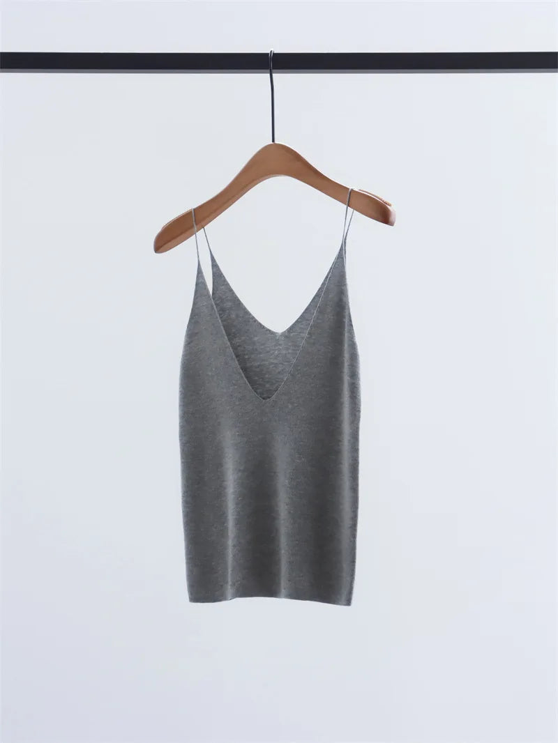 2026 Early Fall Deep V-Neck Knit Halter Sleeveless Wool Base Layer Top, Solid Color Versatile Pullover Innerwear