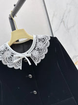 2026 Women Autumn Winter Velvet Petite Coat With Oversized Lace Collar ZX3103