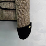 2026 Women Autumn Color Block Collar Tweed Short Jacket ZX3106