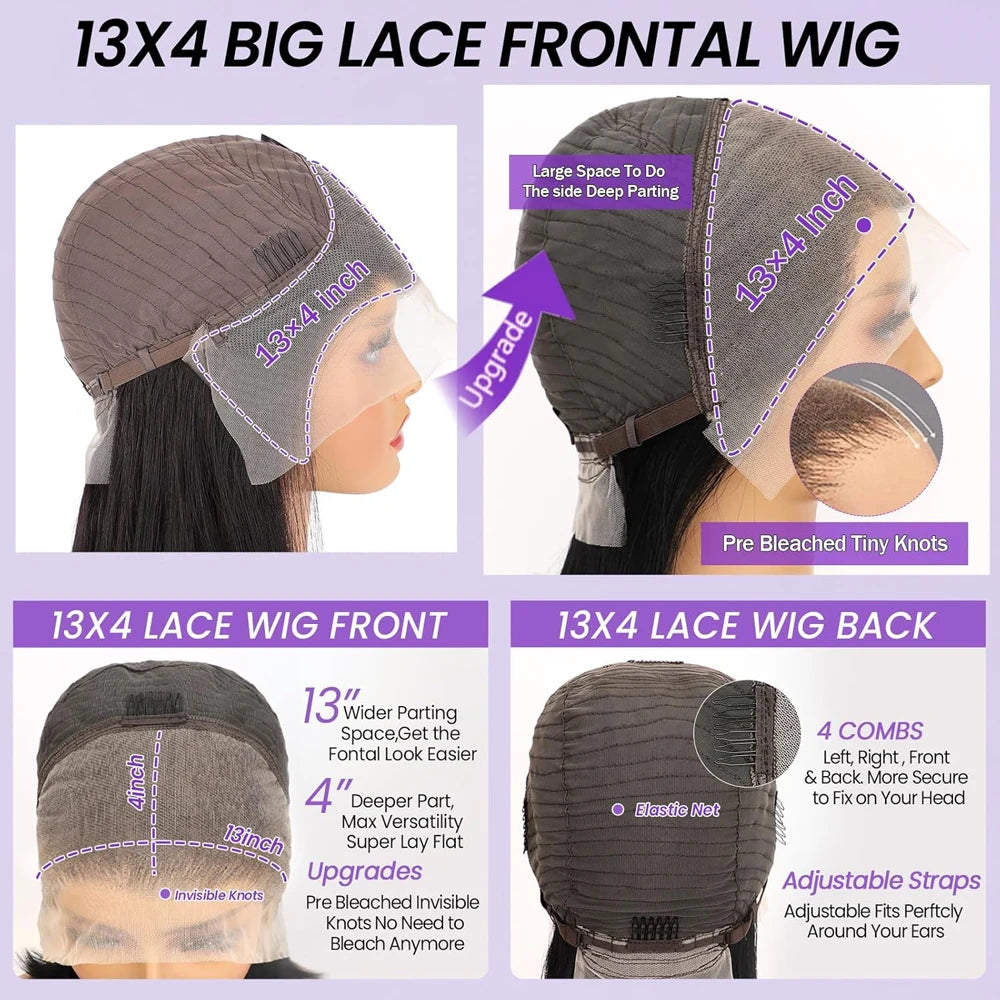 40 42 Inch Bone Straight Human Hair Wigs 13x4 13x6 HD Lace Frontal Wigs