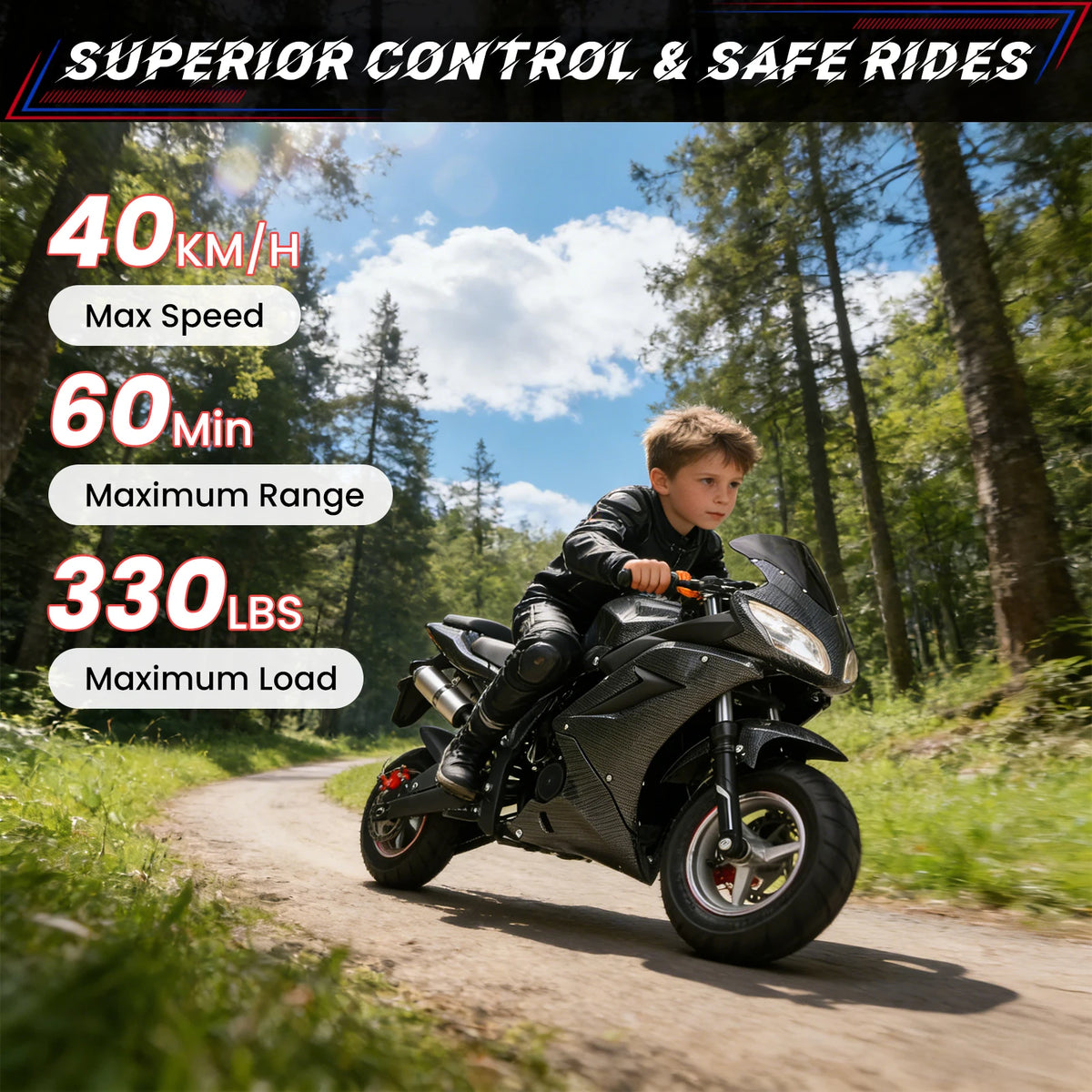 49cc 4-Stroke Mini Motorcycle Gas Pocket Motorbike Pocket Rocket Motorcycle with Front Rear Disc Brakes Racing Max Speed 25MPH