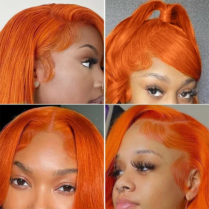 30 Inch Straight Orange Ginger Lace Front Wigs Human Hair 350 Colored