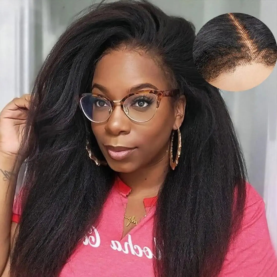 250 Density Kinky Straight 13x6 HD Lace Frontal Wig For Women 6x4 Yaki Straight Glueless Wigs Human Hair No Glue Ready To Wear