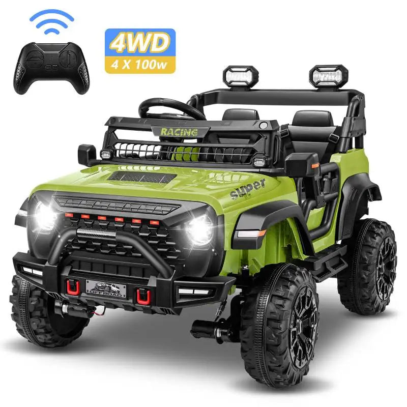 24V 2 Seater Electric Ride on Car with Remote Control for Kids w/20 Inch Wide Seat, 4x100W Motor, LED Headlight & Music Player