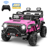 24V 2 Seater Electric Ride on Car with Remote Control for Kids w/20 Inch Wide Seat, 4x100W Motor, LED Headlight & Music Player
