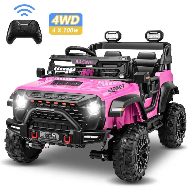 24V 2 Seater Electric Ride on Car with Remote Control for Kids w/20 Inch Wide Seat, 4x100W Motor, LED Headlight & Music Player