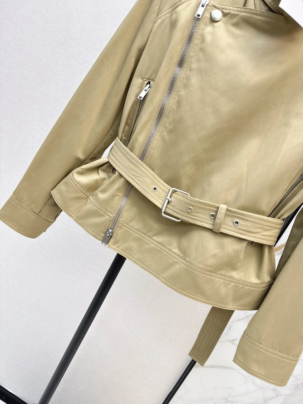 2026 Women Autumn Winter Stand Collar Waist Belt Biker Cropped Jacket ZX3105