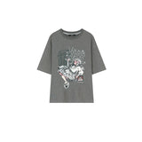 ELFSACK Shiny Glitter Graphic T-Shirt with Silver Foil Print, Loose Fit Casual Tee, Soft Women's Novelty Tops for Daily Wear