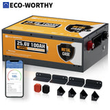 ECO-WORTHY 24V 100Ah Metal Case LiFePO4 Lithium Battery with BT 5.1 with Low-Tem Protection, Max. 2560W for Off-Grid