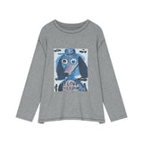 ELFSACK Graffiti Puppy Print Round Neck Long Sleeve T-Shirt For Women