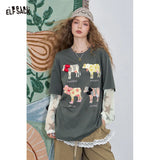 ELFSACK Mesh Splicing Printed Long Sleeve T-Shirt Summer 2024 New Arrivals Breathable Comfortable Casual Print Top for Men
