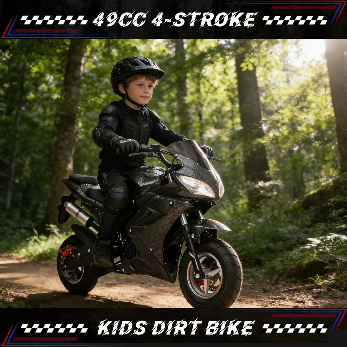 49cc 4-Stroke Mini Motorcycle Gas Pocket Motorbike Pocket Rocket Motorcycle with Front Rear Disc Brakes Racing Max Speed 25MPH