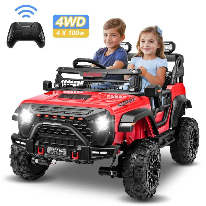 24V 2 Seater Electric Ride on Car with Remote Control for Kids w/20 Inch Wide Seat, 4x100W Motor, LED Headlight & Music Player