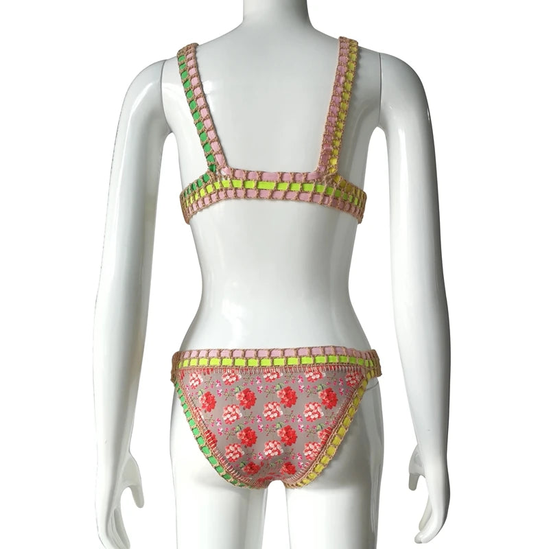 Reversible Handmade Daisy Crochet Floral Bikini Set Sexy Swimsuit Unique Swimwear Boho Bathing Suit For Women Summer Vacation