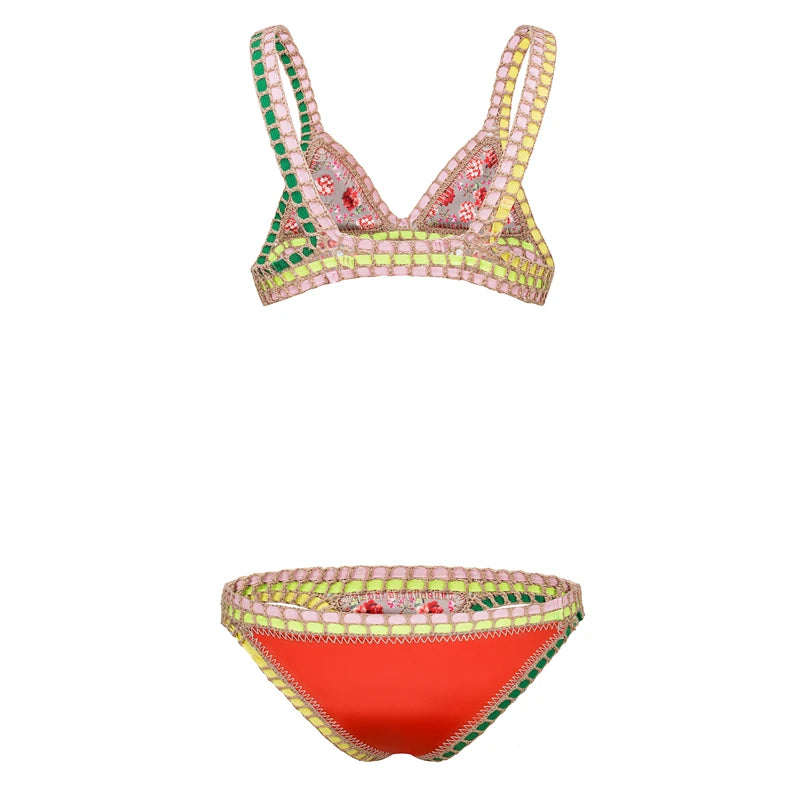 Reversible Handmade Daisy Crochet Floral Bikini Set Sexy Swimsuit Unique Swimwear Boho Bathing Suit For Women Summer Vacation