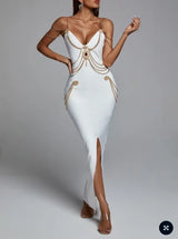 Black White Color Ladies HL Bandage Dress Strap Sexy Rayon Bodycon Long Dress Celebrity Fashion Red Carpet Dress High Quality